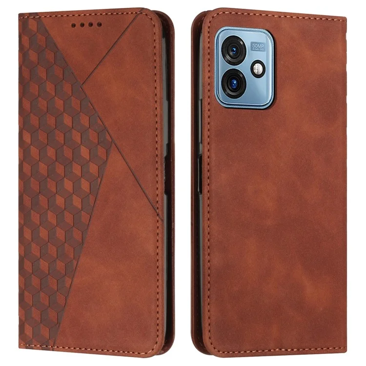 Phone Case for Motorola Moto G 5G (2023) Imprinted Rhombus Pattern Leather Cover Wallet Stand Case - Brown
