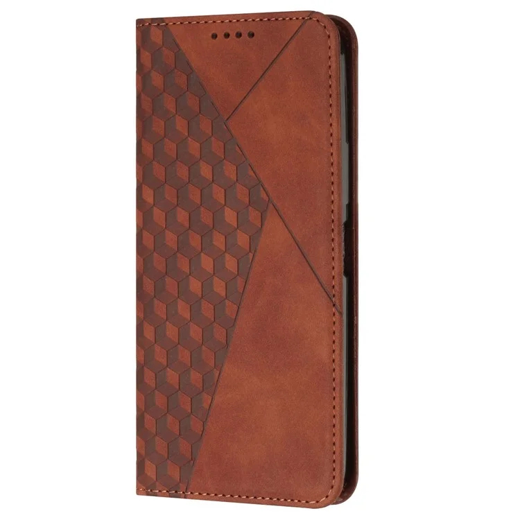 Phone Case for Motorola Moto G 5G (2023) Imprinted Rhombus Pattern Leather Cover Wallet Stand Case - Brown