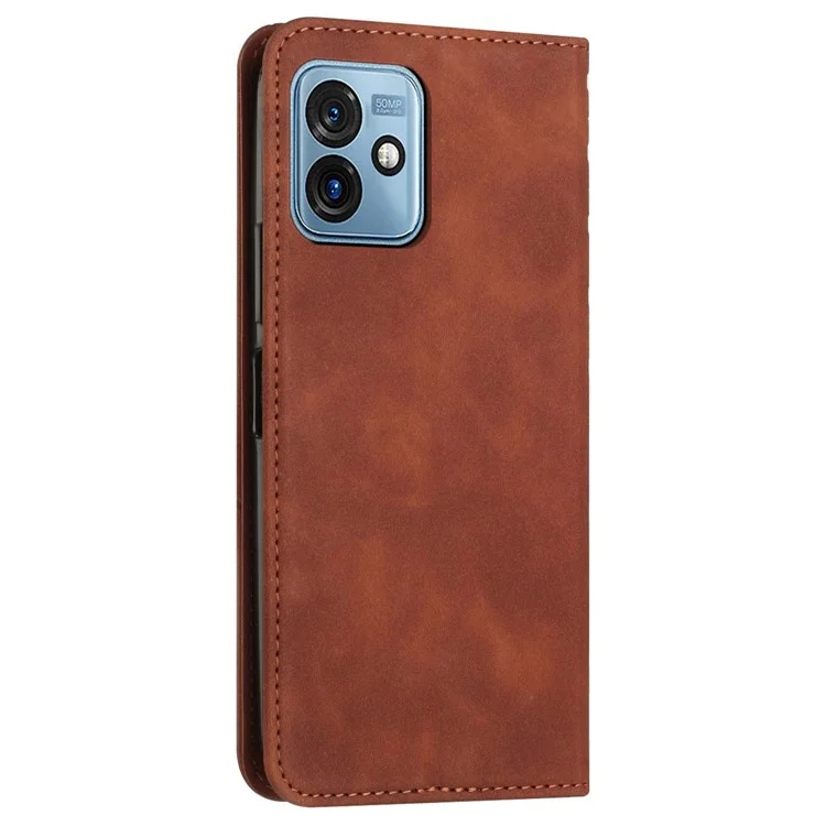 Phone Case for Motorola Moto G 5G (2023) Imprinted Rhombus Pattern Leather Cover Wallet Stand Case - Brown