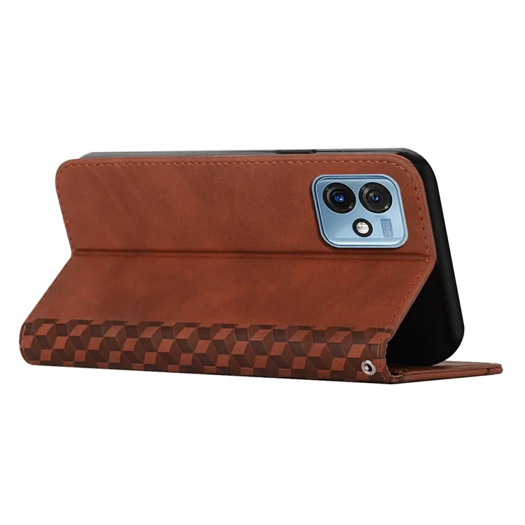 Phone Case for Motorola Moto G 5G (2023) Imprinted Rhombus Pattern Leather Cover Wallet Stand Case - Brown