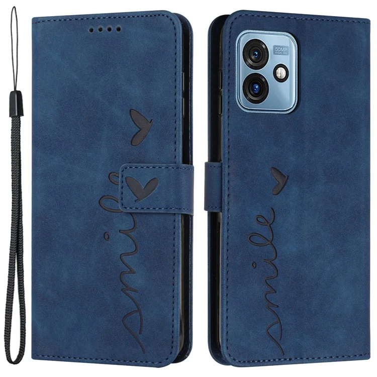 Custodia per telefono per Motorola Moto G 5G (2023) con forma a cuore impresso, portafoglio, custodia in pelle per telefono con cinturino - Zaffiro