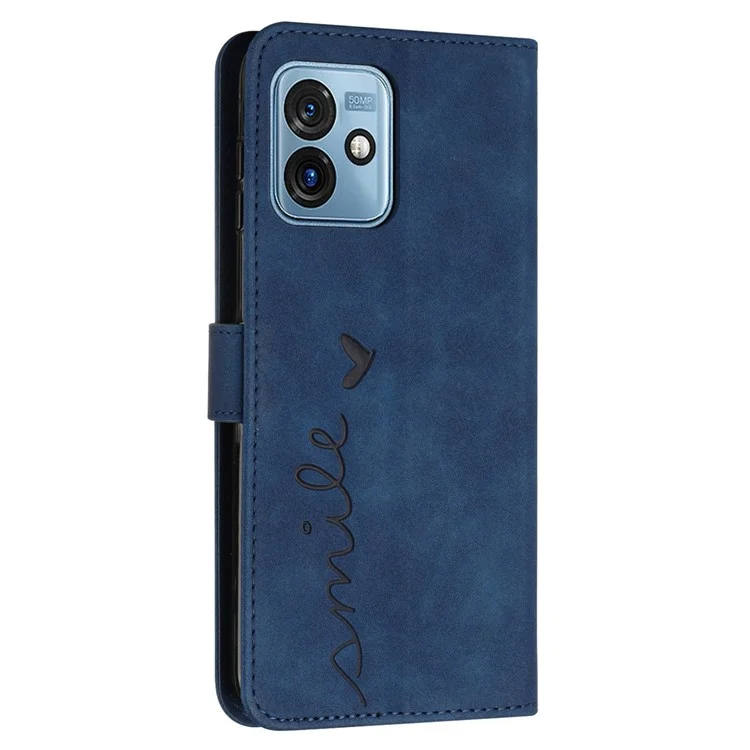 Custodia per telefono per Motorola Moto G 5G (2023) con forma a cuore impresso, portafoglio, custodia in pelle per telefono con cinturino - Zaffiro