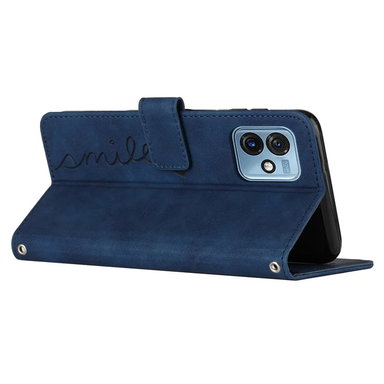 Custodia per telefono per Motorola Moto G 5G (2023) con forma a cuore impresso, portafoglio, custodia in pelle per telefono con cinturino - Zaffiro