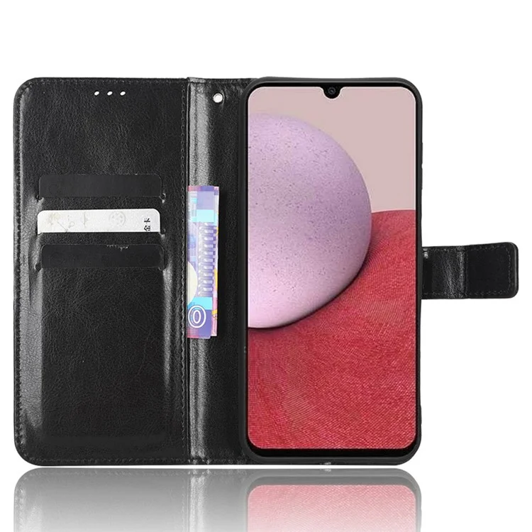 Для Samsung Galaxy A24 4G (162.1 x 77.6 x 8.3 мм) Кожаный кошелек Crazy Horse Texture Stand Folio Flip Чехол для телефона - Черный