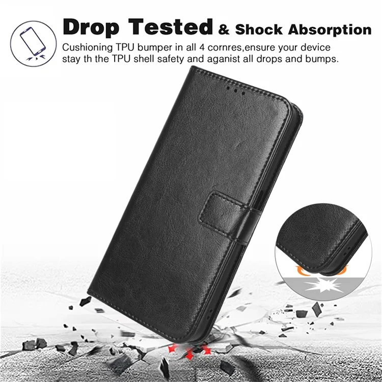 Для Samsung Galaxy A24 4G (162.1 x 77.6 x 8.3 мм) Кожаный кошелек Crazy Horse Texture Stand Folio Flip Чехол для телефона - Черный