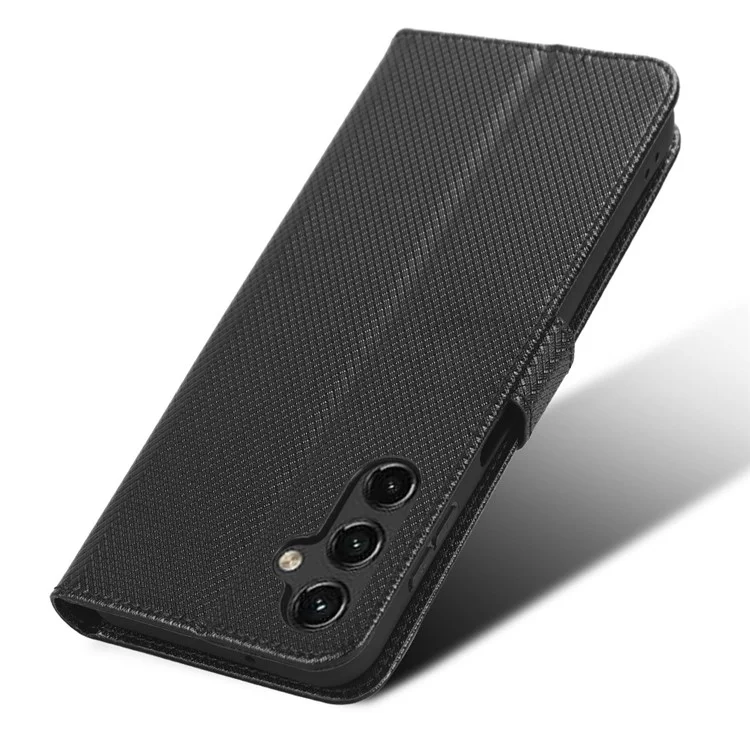 For Samsung Galaxy A24 4G (162.1 x 77.6 x 8.3mm) PU Leather Phone Case Wallet Stand Diamond Texture Protective Cover - Black