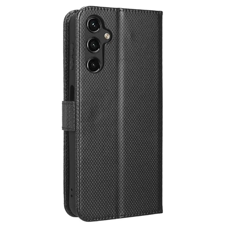 For Samsung Galaxy A24 4G (162.1 x 77.6 x 8.3mm) PU Leather Phone Case Wallet Stand Diamond Texture Protective Cover - Black
