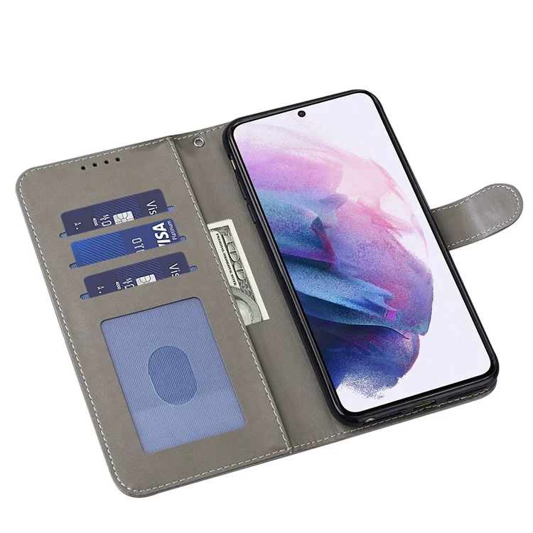 Para Samsung Galaxy A34 5G Case de carteira de couro sintético de telefone com padrão de árvore de veado - Cinza