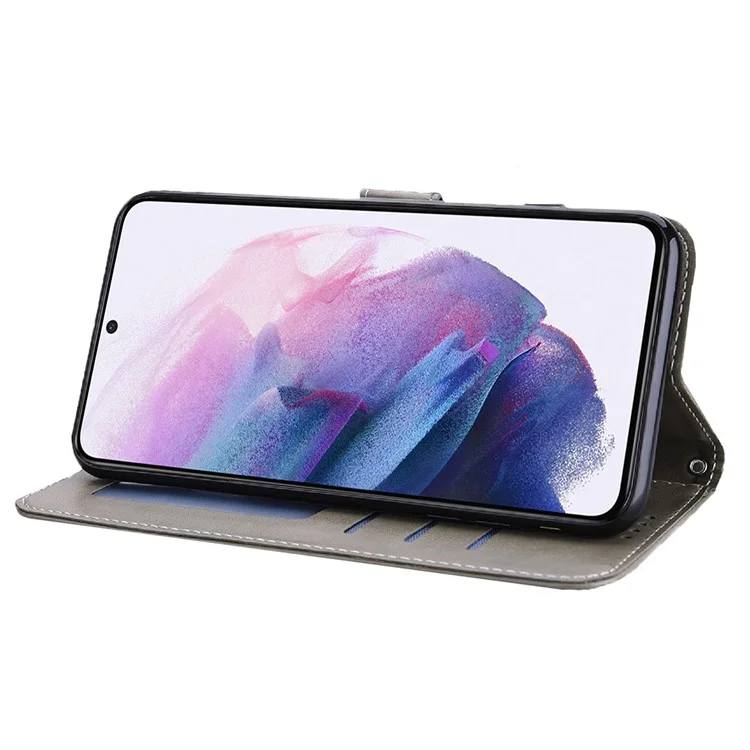 Para Samsung Galaxy A34 5G Case de carteira de couro sintético de telefone com padrão de árvore de veado - Cinza