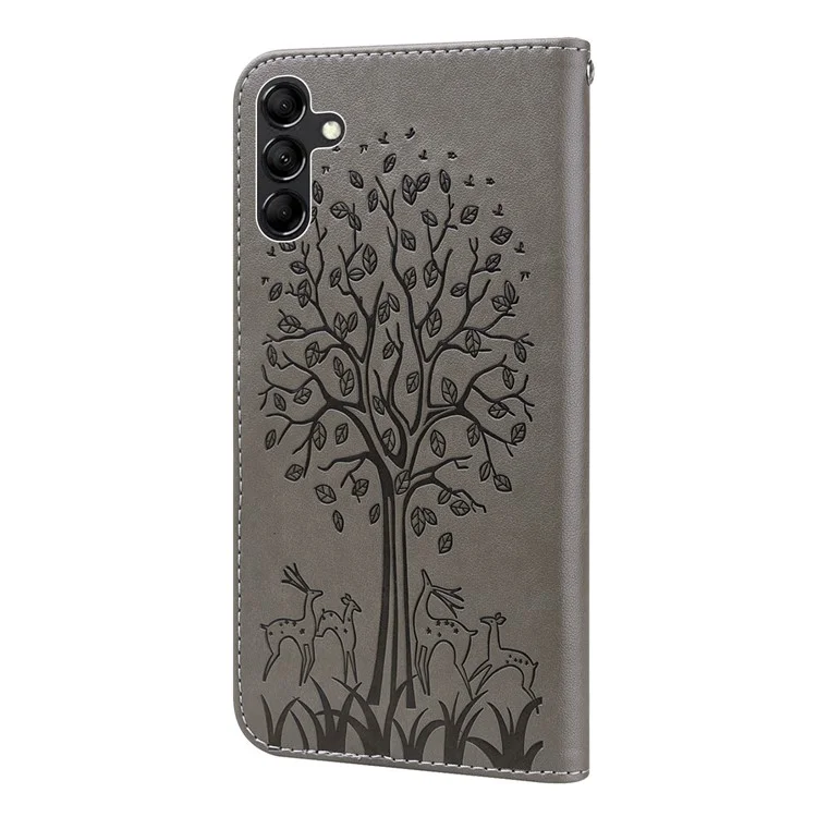 Para Samsung Galaxy A34 5G Case de carteira de couro sintético de telefone com padrão de árvore de veado - Cinza