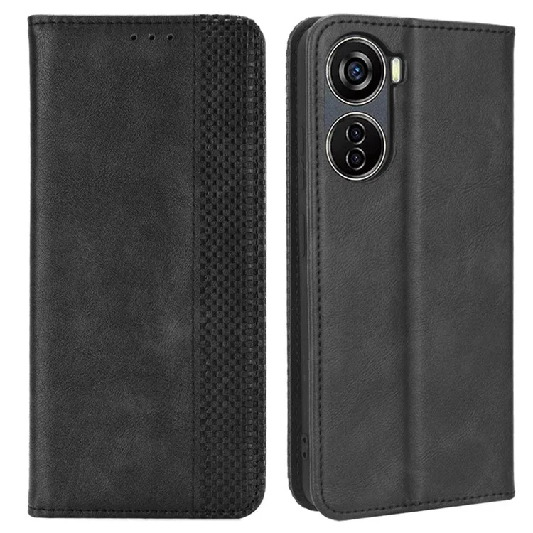 Pour ZTE Blade V40 Design Étui de téléphone portable en cuir PU avec support Portefeuille Rétro - Noir