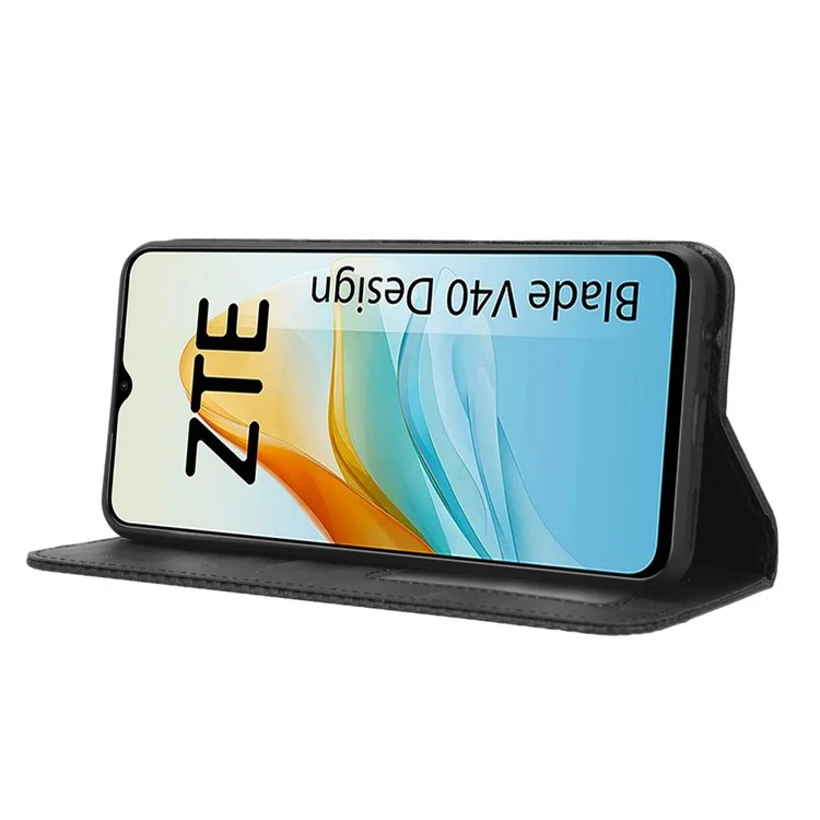 Pour ZTE Blade V40 Design Étui de téléphone portable en cuir PU avec support Portefeuille Rétro - Noir