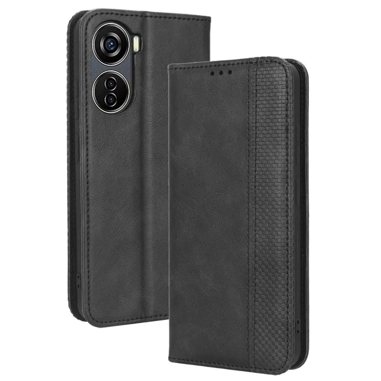 Pour ZTE Blade V40 Design Étui de téléphone portable en cuir PU avec support Portefeuille Rétro - Noir