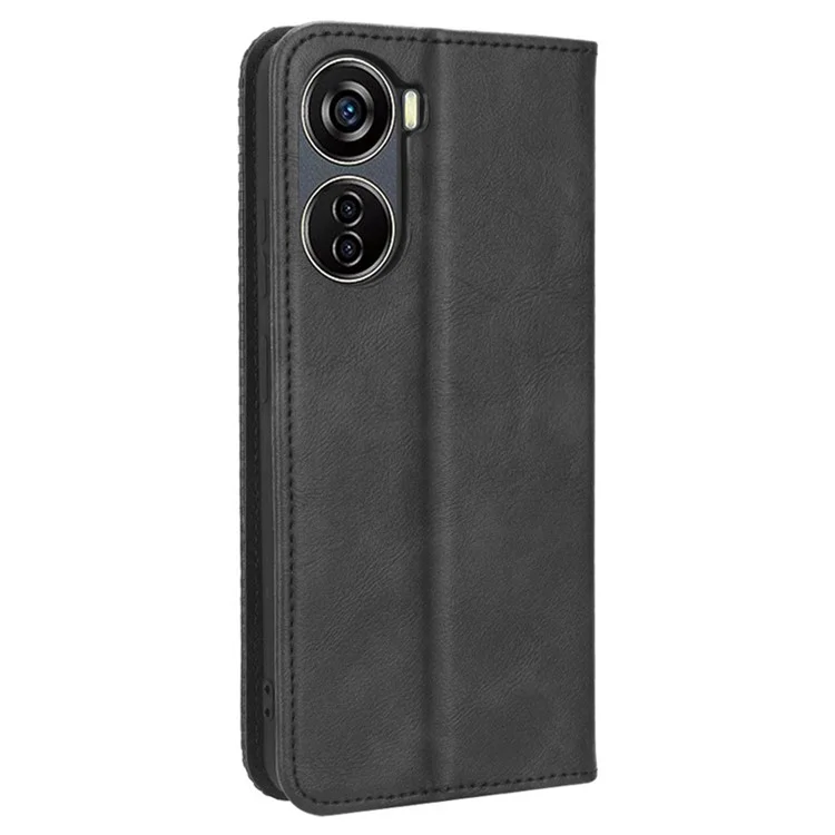 Pour ZTE Blade V40 Design Étui de téléphone portable en cuir PU avec support Portefeuille Rétro - Noir