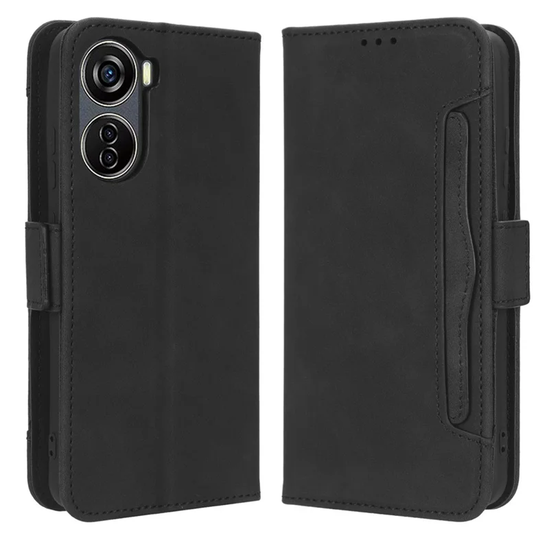 For ZTE Blade V40 Design PU Leather Phone Stand Case Multiple Card Slots Wallet Smartphone Cover - Black