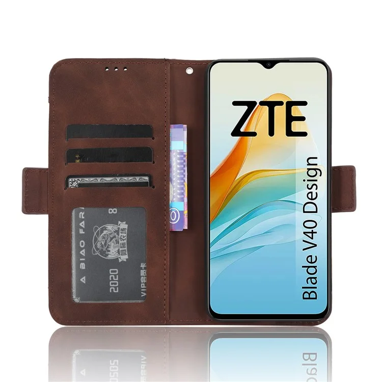 For ZTE Blade V40 Design PU Leather Phone Stand Case Multiple Card Slots Wallet Smartphone Cover - Brown