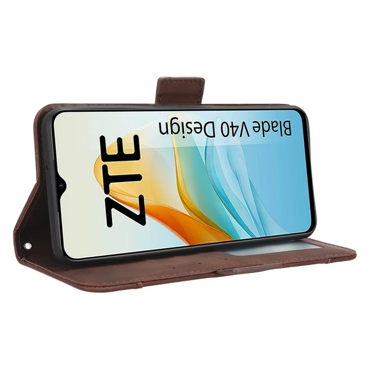 For ZTE Blade V40 Design PU Leather Phone Stand Case Multiple Card Slots Wallet Smartphone Cover - Brown