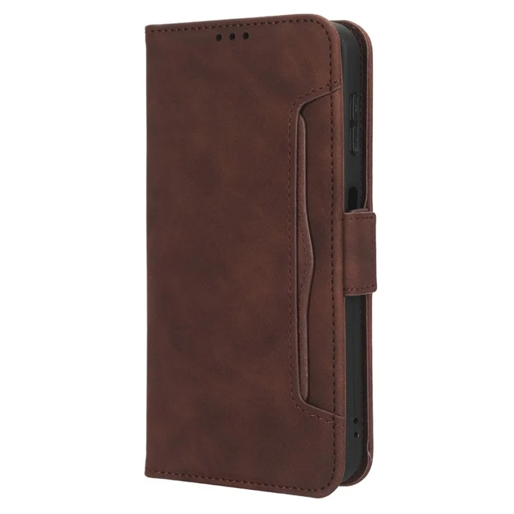 For ZTE Blade V40 Design PU Leather Phone Stand Case Multiple Card Slots Wallet Smartphone Cover - Brown