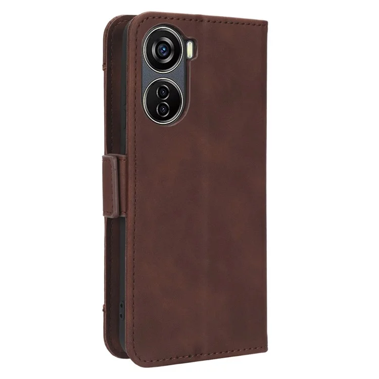 For ZTE Blade V40 Design PU Leather Phone Stand Case Multiple Card Slots Wallet Smartphone Cover - Brown