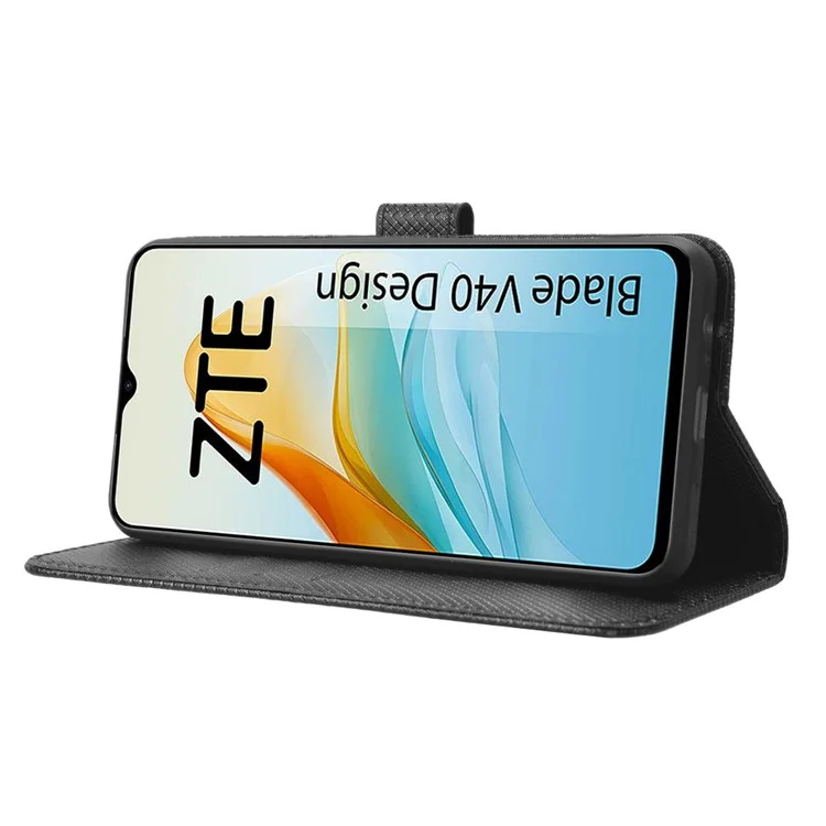 For ZTE Blade V40 Design PU Leather Wallet Stand Phone Case Diamond Texture Protective Cover - Black