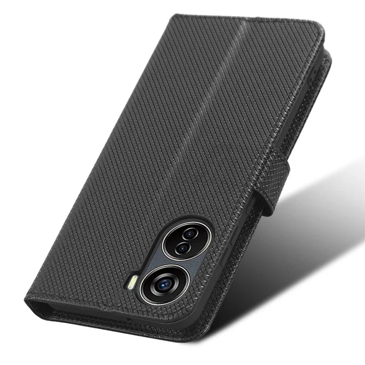 For ZTE Blade V40 Design PU Leather Wallet Stand Phone Case Diamond Texture Protective Cover - Black