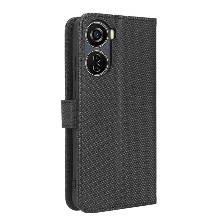 For ZTE Blade V40 Design PU Leather Wallet Stand Phone Case Diamond Texture Protective Cover - Black