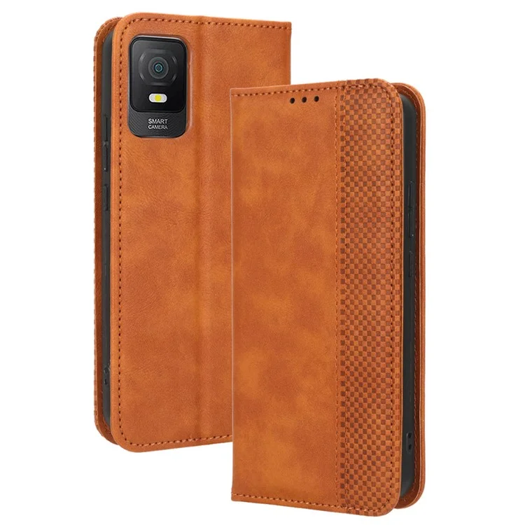 For TCL 403 Retro Phone Cover Magnetic PU Leather Stand Cell Phone Wallet Case - Brown