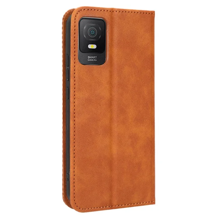For TCL 403 Retro Phone Cover Magnetic PU Leather Stand Cell Phone Wallet Case - Brown