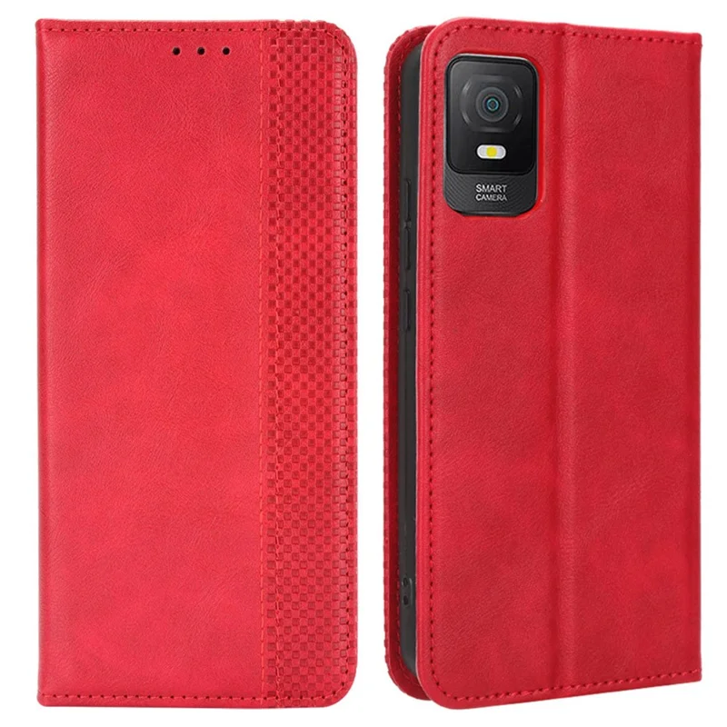 Funda para teléfono TCL 403 Retro, carcasa magnética de cuero PU con soporte y billetera para teléfono móvil - Rojo