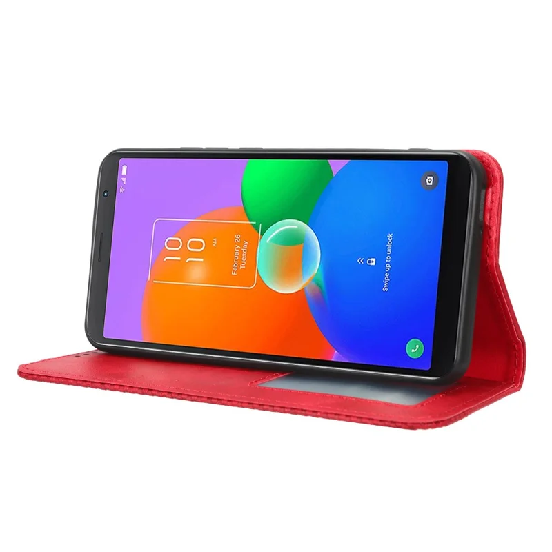 Funda para teléfono TCL 403 Retro, carcasa magnética de cuero PU con soporte y billetera para teléfono móvil - Rojo