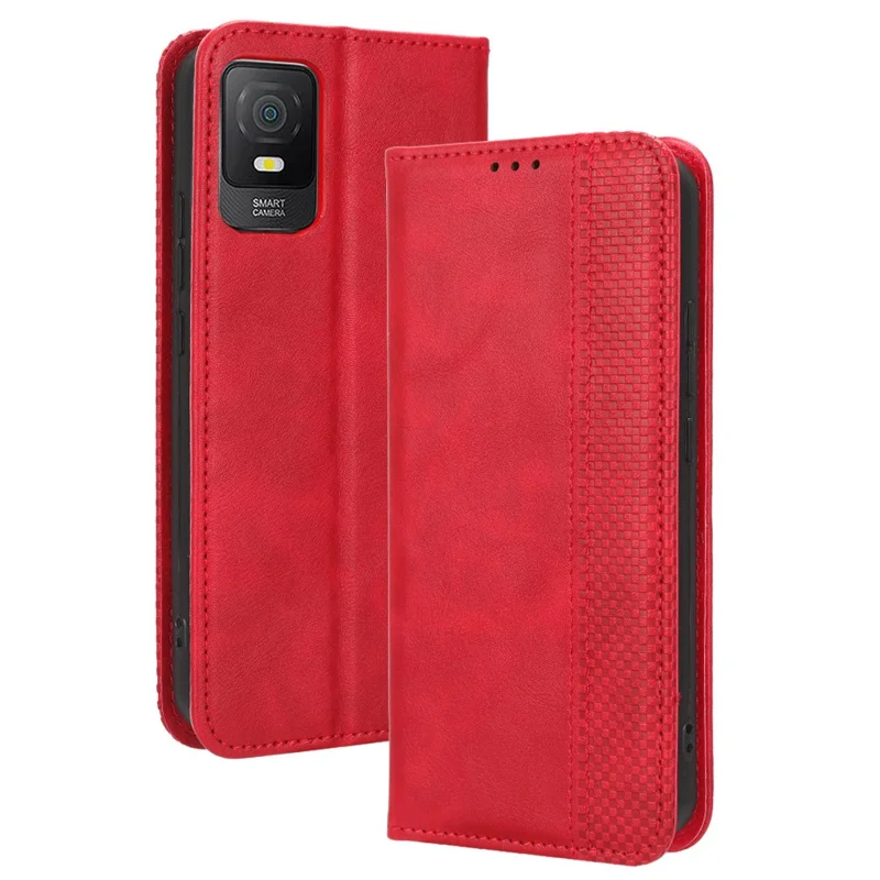 Funda para teléfono TCL 403 Retro, carcasa magnética de cuero PU con soporte y billetera para teléfono móvil - Rojo