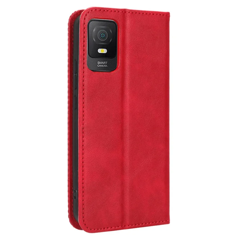 Funda para teléfono TCL 403 Retro, carcasa magnética de cuero PU con soporte y billetera para teléfono móvil - Rojo