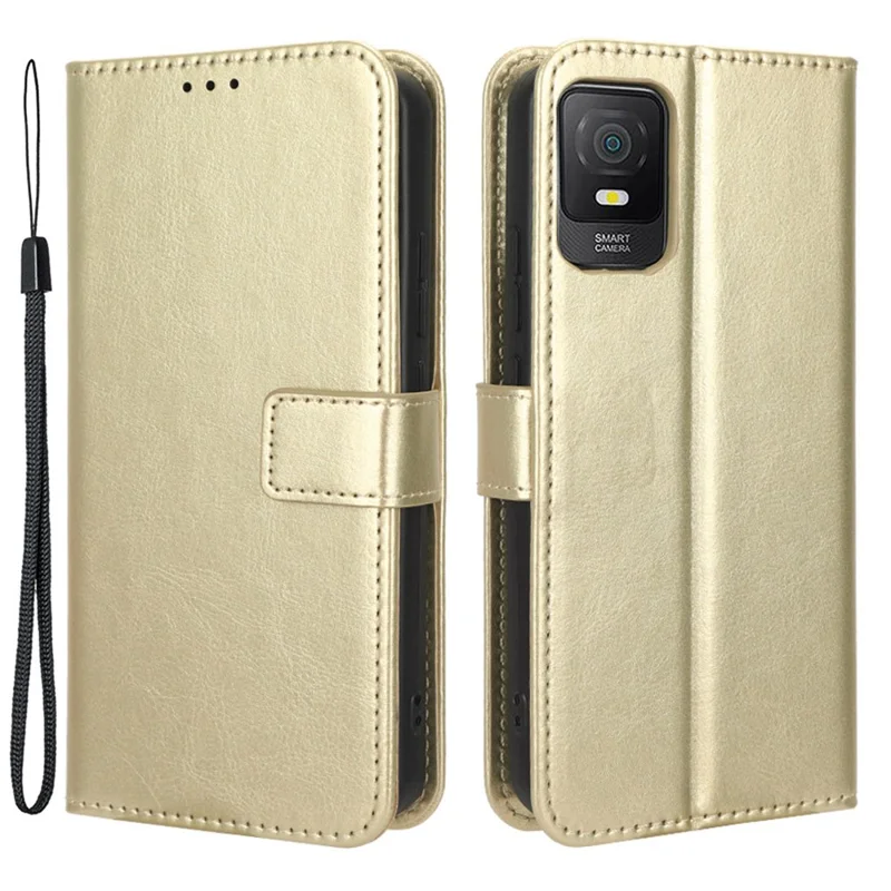 Stand Leather Phone Case per TCL 403, Crazy Horse Texture Wallet Cell Phone Cover - Oro