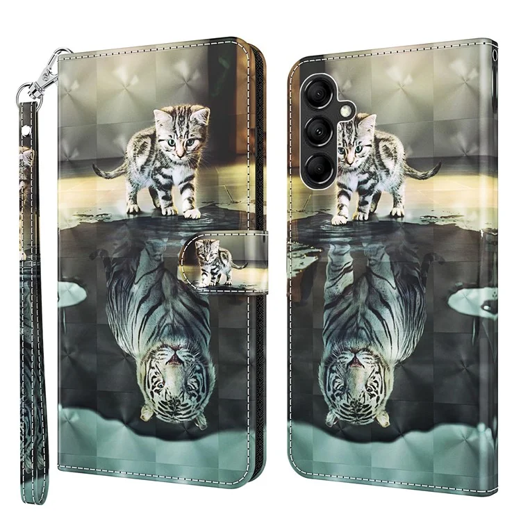 For Samsung Galaxy A34 5G PU Leather Phone Case 3D Pattern Printing Stand Wallet Flip Cover - Cat and Tiger
