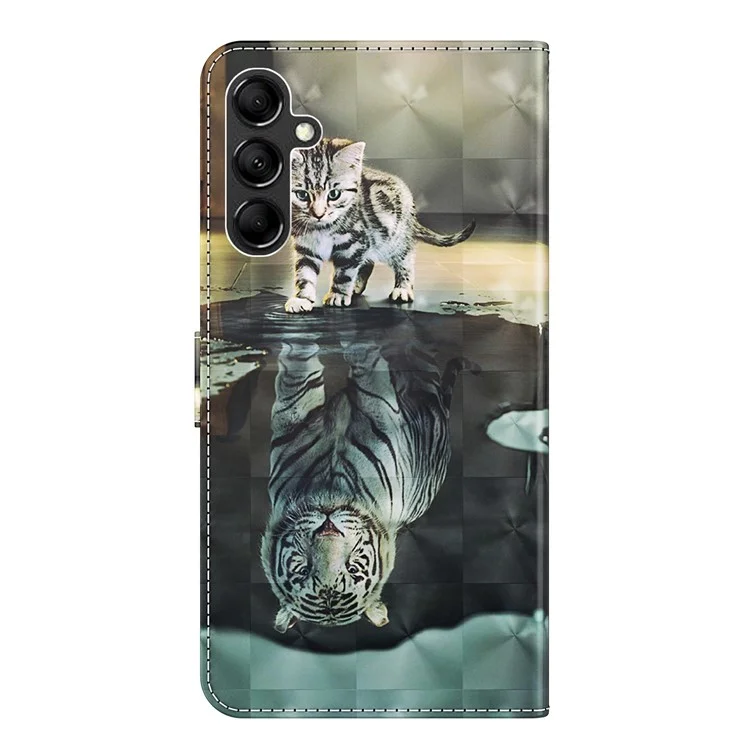 For Samsung Galaxy A34 5G PU Leather Phone Case 3D Pattern Printing Stand Wallet Flip Cover - Cat and Tiger