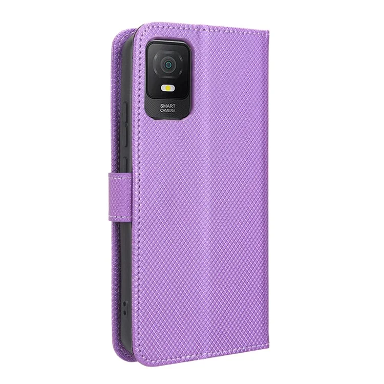 Para TCL 403 Wallet Phone Stand Case Textura de Diamante Capa de Telefone de Couro PU - Preto