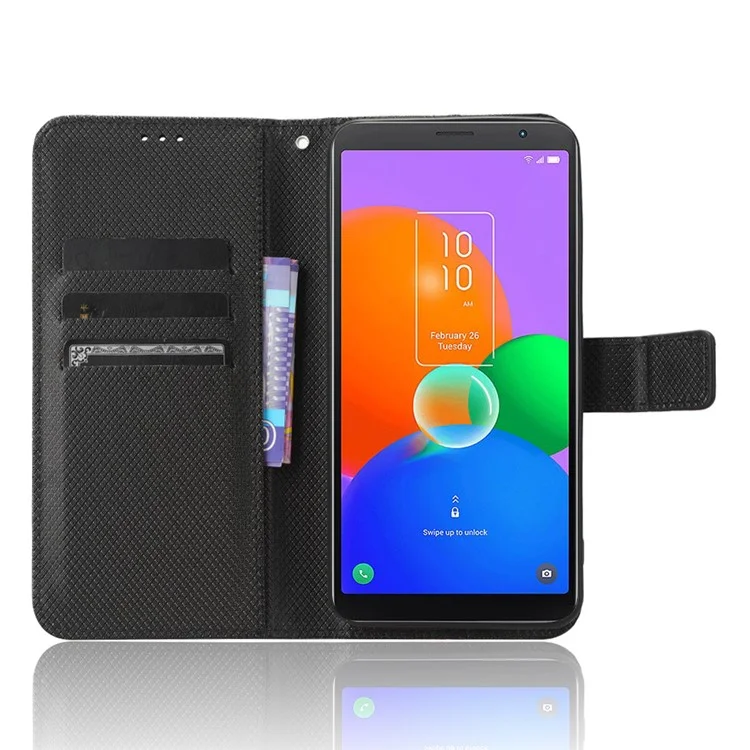 Para TCL 403 Wallet Phone Stand Case Textura de Diamante Capa de Telefone de Couro PU - Preto