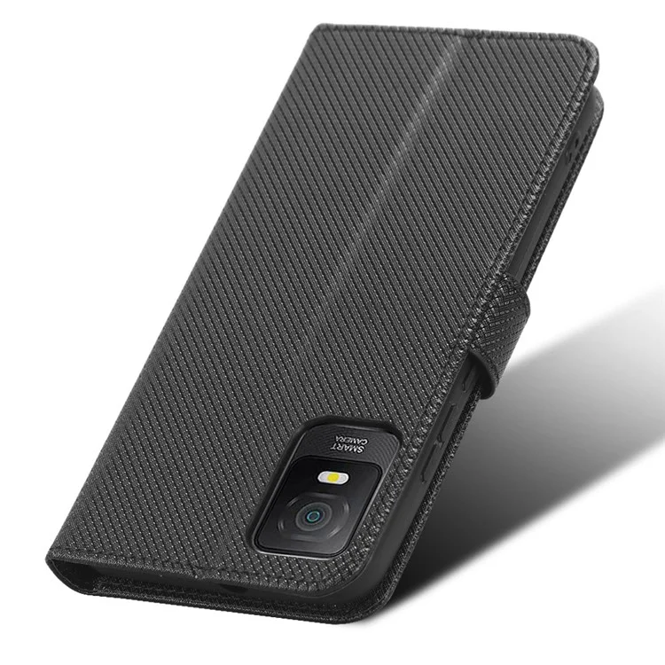 Para TCL 403 Wallet Phone Stand Case Textura de Diamante Capa de Telefone de Couro PU - Preto