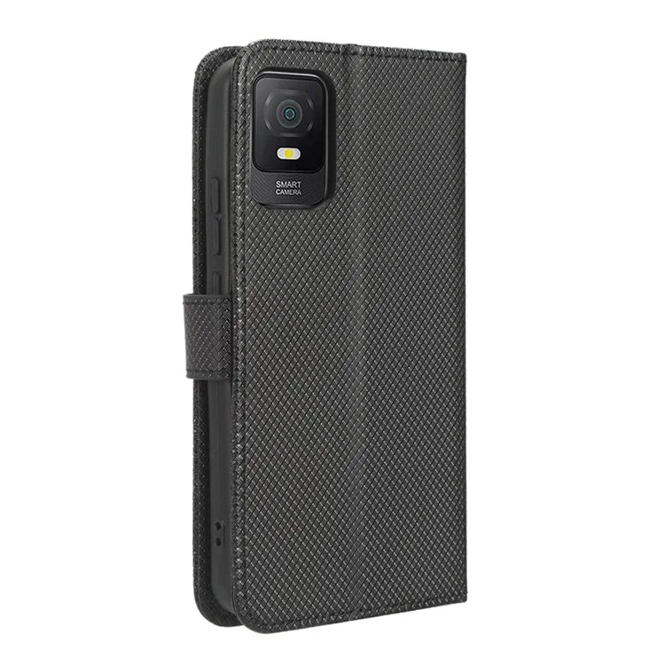 Para TCL 403 Wallet Phone Stand Case Textura de Diamante Capa de Telefone de Couro PU - Preto