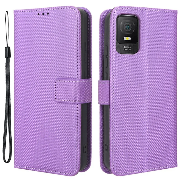 Para TCL 403 Wallet Phone Stand Case Textura de Diamante Capa de Telefone de Couro PU - Preto