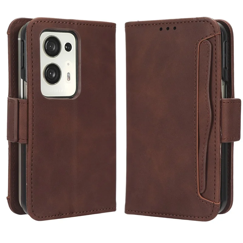 Para Oppo Find N2 5G Múltiples Ranuras para Tarjetas Tapa Abatible Cubierta Resistente a Golpes Funda de Cartera de Cuero PU - Marrón