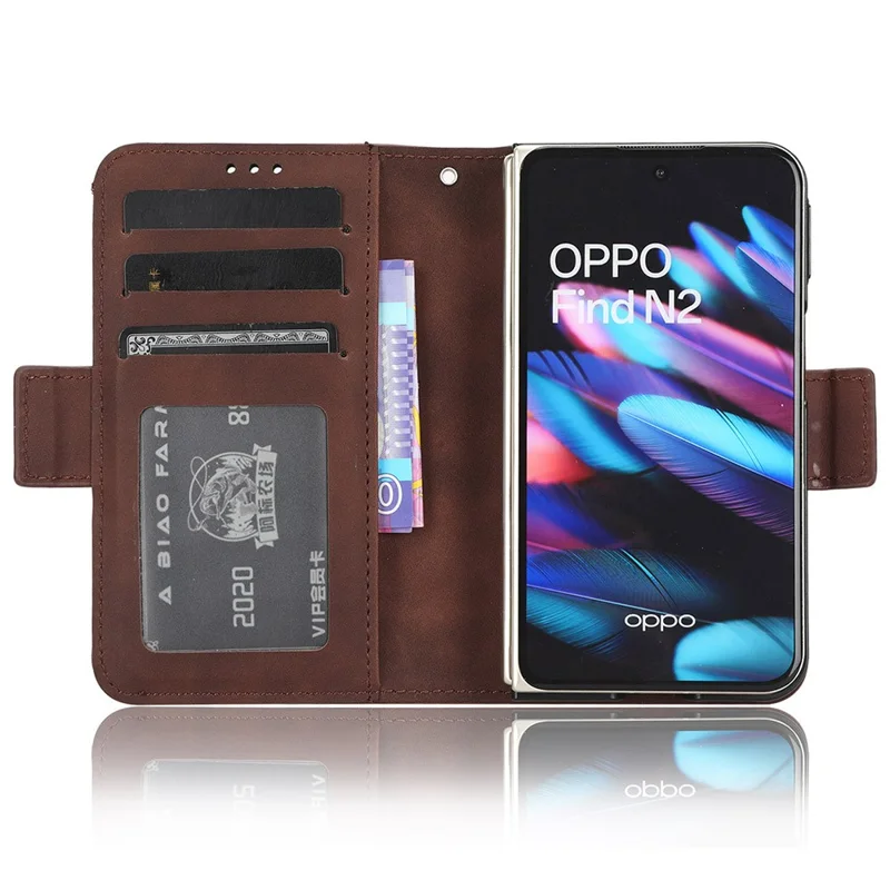 Para Oppo Find N2 5G Múltiples Ranuras para Tarjetas Tapa Abatible Cubierta Resistente a Golpes Funda de Cartera de Cuero PU - Marrón
