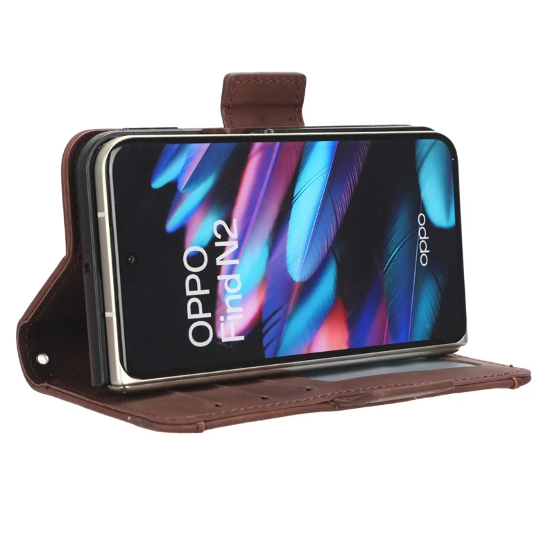 Para Oppo Find N2 5G Múltiples Ranuras para Tarjetas Tapa Abatible Cubierta Resistente a Golpes Funda de Cartera de Cuero PU - Marrón