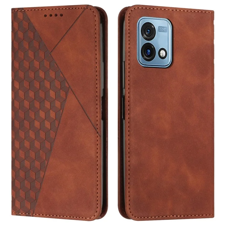 For Motorola Moto G Stylus 5G (2023) Wallet Stand Phone Case Imprinted Rhombus Pattern Leather Cover - Brown