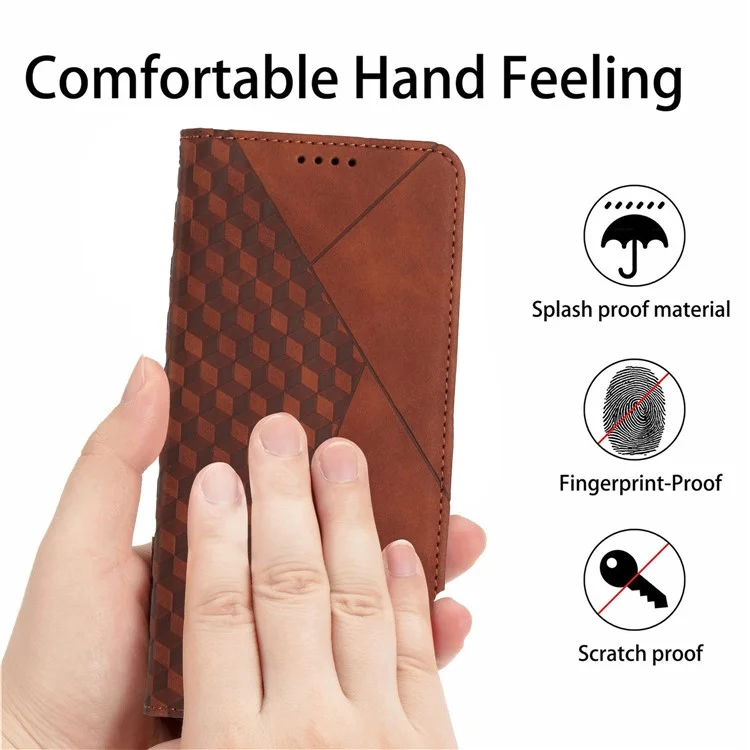 For Motorola Moto G Stylus 5G (2023) Wallet Stand Phone Case Imprinted Rhombus Pattern Leather Cover - Brown
