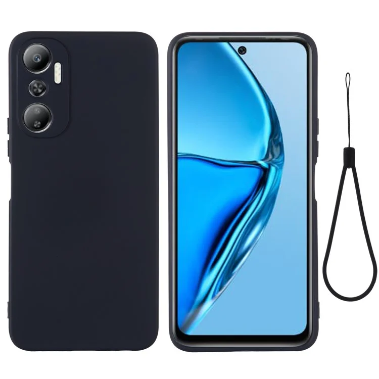 Phone Case with Strap for Infinix Hot 20 4G , Anti-Scratch Soft Lining  Liquid Silicone Protective Cover with Strap - Black