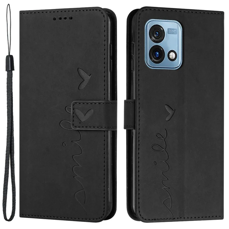 For Motorola Moto G Stylus 5G (2023) Stand Wallet Phone Leather Case Imprinted Heart Shape Phone Cover with Strap - Black