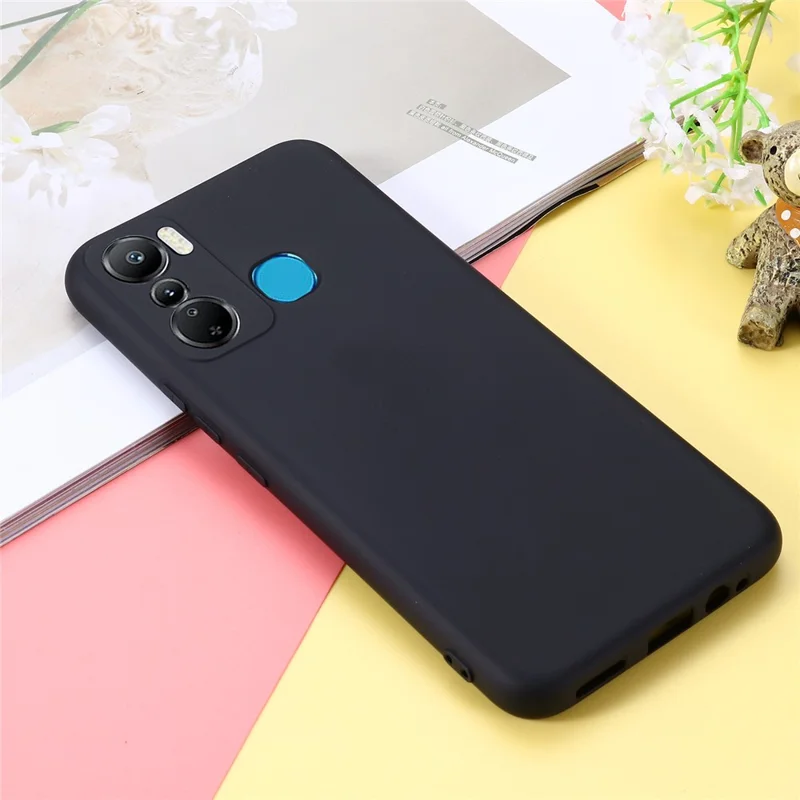 Para Infinix Hot 20 Play 4G Capa Protetora à Prova de Poeira para Celular, Capa de Silicone Líquido Macio com Revestimento Protetor e Alça - Preta