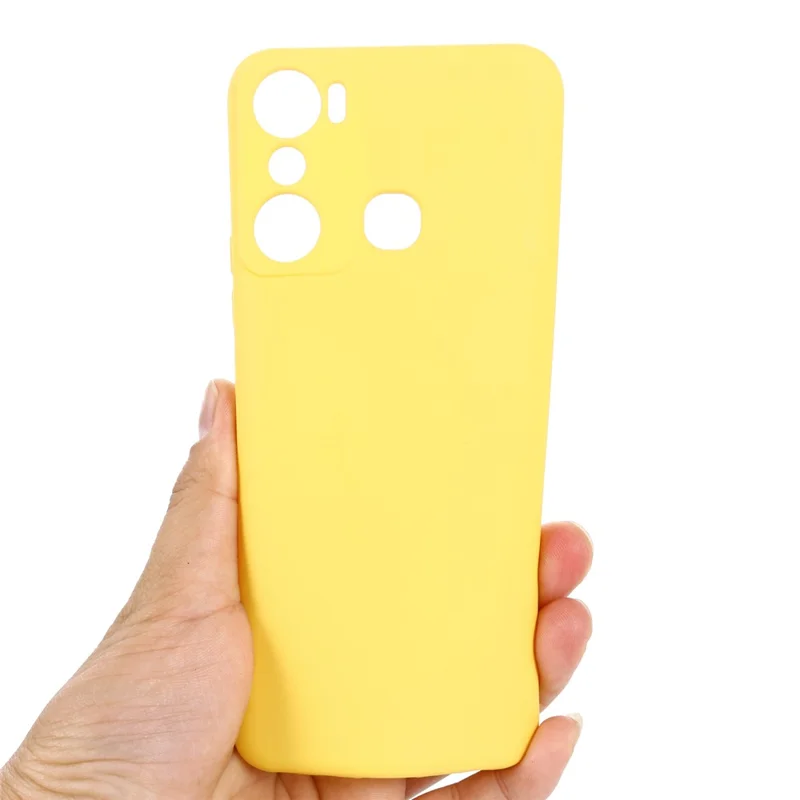 For Infinix Hot 20 Play 4G Dustproof Phone Protector Liquid Silicone Cell Phone Case Soft Lining Protective Cover with Strap - Yellow