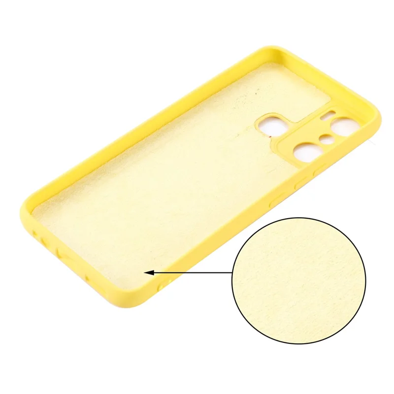 For Infinix Hot 20 Play 4G Dustproof Phone Protector Liquid Silicone Cell Phone Case Soft Lining Protective Cover with Strap - Yellow